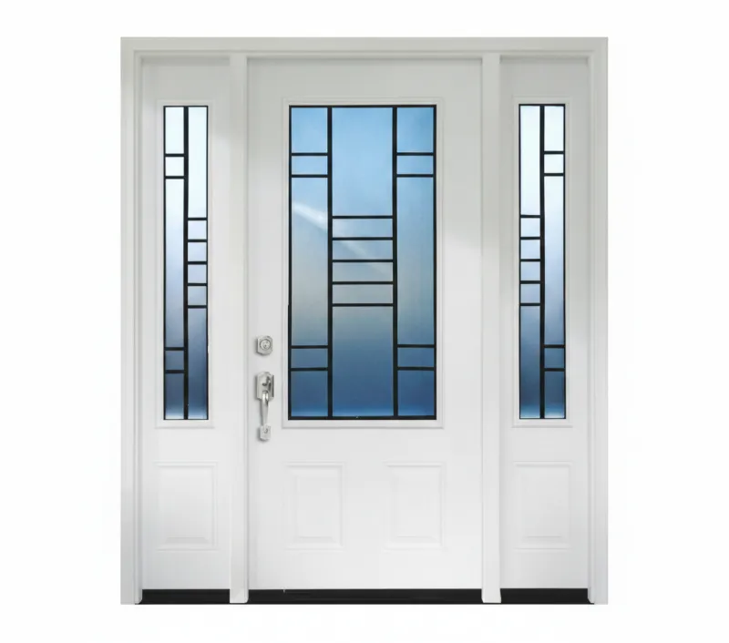 W4 Modexa Modern Wrought Iron Entry Door - Maximum Privacy Sandblasted Glass for GTA Homes