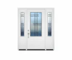 W6 Serenne Modern Wrought Iron Entry Door - Maximum Privacy Sandblasted Glass for GTA Homes
