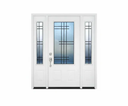 W6 Serenne Modern Wrought Iron Entry Door - Maximum Privacy Sandblasted Glass for GTA Homes