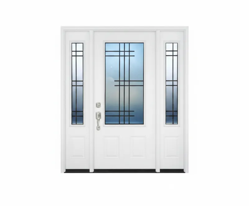 W6 Serenne Modern Wrought Iron Entry Door - Maximum Privacy Sandblasted Glass for GTA Homes