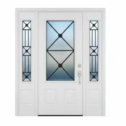 W7 Excalibur Modern Wrought Iron Entry Door - Maximum Privacy Sandblasted Glass for GTA Homes