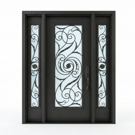 W9 Martina Ornate Wrought Iron Entry Door - Maximum Privacy Sandblasted Glass for GTA Homes