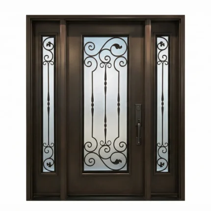 W10 Royalton Wrought Iron Entry Door with Sandblasted Glass