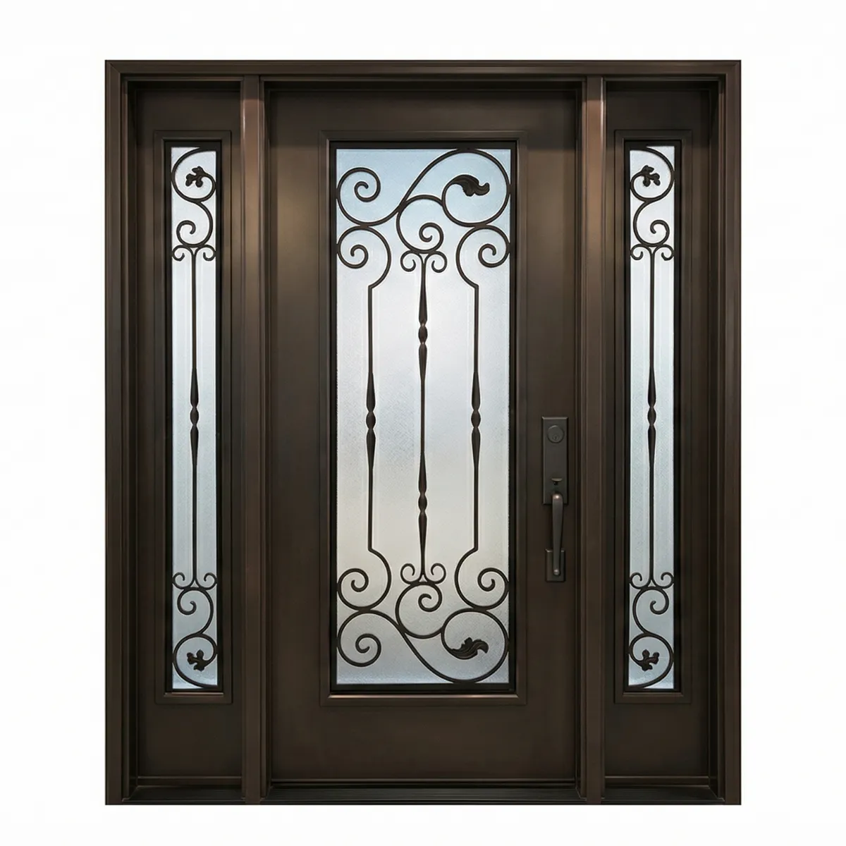 主 W10 Royalton Wrought Iron Entry Door with Sandblasted Glass