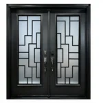 W21 Maze Modern Wrought Iron Entry Door - Maximum Privacy Acid Etched Glass for GTA Homes