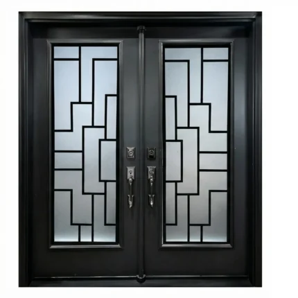 W21 Maze Modern Wrought Iron Entry Door - Maximum Privacy Acid Etched Glass for GTA Homes