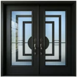 W22 Palace Modern Wrought Iron Entry Door - Maximum Privacy Acid Etched Glass for GTA Homes