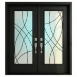W25 Montage Modern Wrought Iron Entry Door - Maximum Privacy Sandblasted Glass for GTA Homes