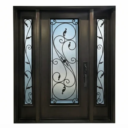 W11 Serafina Ornate Wrought Iron Entry Door - Maximum Privacy Sandblasted Glass for GTA Homes