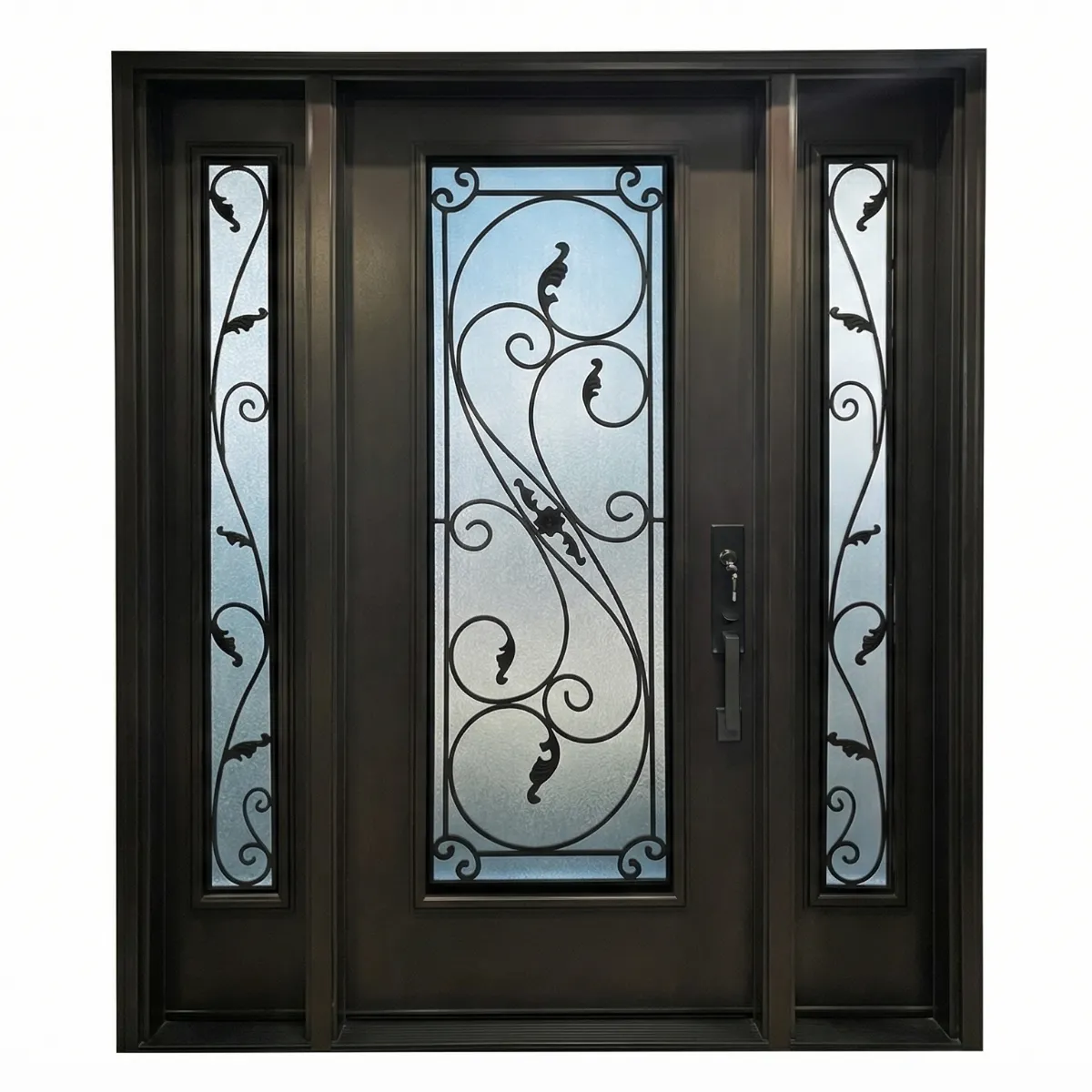 主 W11 Serafina Ornate Wrought Iron Entry Door - Maximum Privacy Sandblasted Glass for GTA Homes