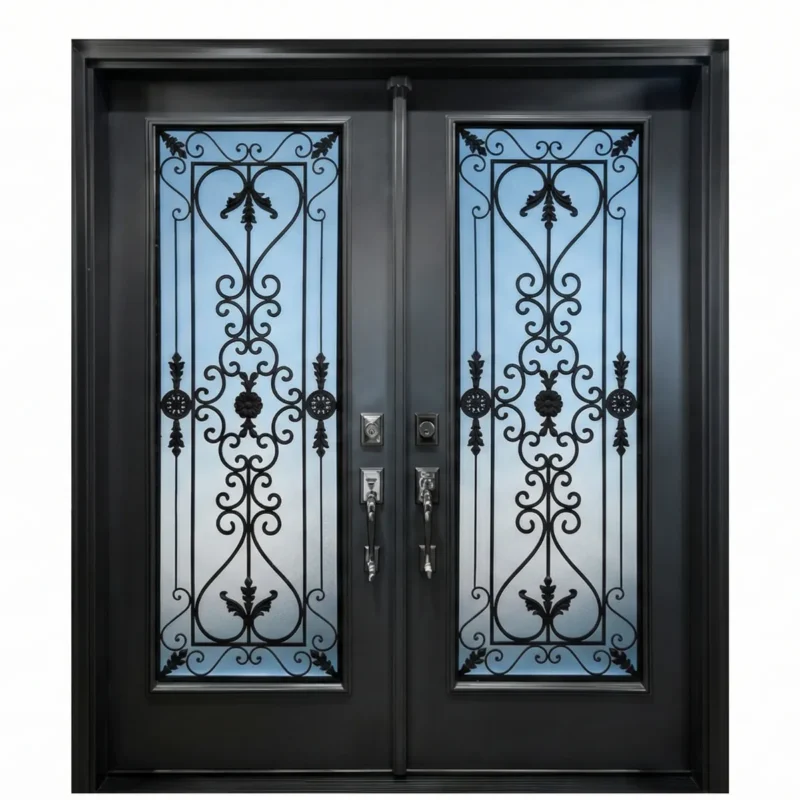 W12 Valentino Ornate Wrought Iron Entry Door - Maximum Privacy Acid Etched Glass for GTA Homes