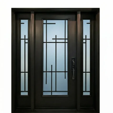 W8 Millenia Modern Wrought Iron Entry Door - Maximum Privacy Sandblasted Glass for GTA Homes