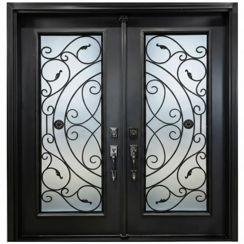 W14 Palazzo Luxury Wrought Iron Entry Door - Maximum Privacy Sandblasted Glass for GTA Homes