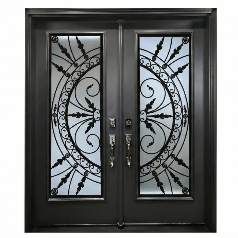 W15 Chieftain Ornate Wrought Iron Entry Door - Maximum Privacy Acid Etched Glass for GTA Homes