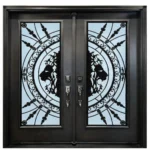 W16 Lion King Luxury Wrought Iron Entry Door - Maximum Privacy Acid Etched Glass for GTA Homes