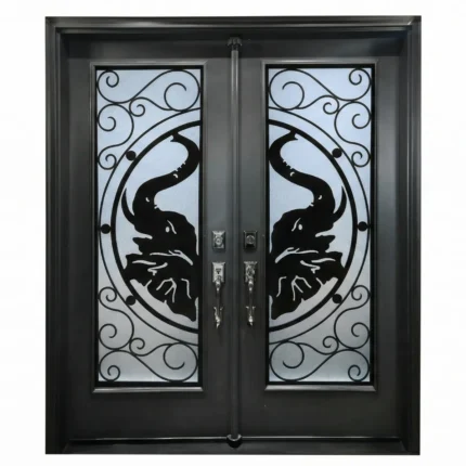 W17 Elephant Luxury Wrought Iron Entry Door - Maximum Privacy Acid Etched Glass for GTA Homes