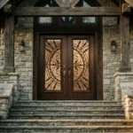 W15 Chieftain | Ornate Wrought Iron Entry Door | Acid Etched Glass & Absolute Privacy - 图片 4