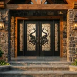 W17 Elephant Luxury Wrought Iron Entry Door - Maximum Privacy Acid Etched Glass for GTA Homes