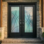 W25 Montage Modern Wrought Iron Entry Door - Maximum Privacy Sandblasted Glass for GTA Homes