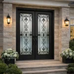 W12 Valentino Ornate Wrought Iron Entry Door - Maximum Privacy Acid Etched Glass for GTA Homes
