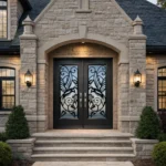 W20 Peacock | Luxury Wrought Iron Entry Door | Acid Etched Glass & Absolute Privacy - 图片 3