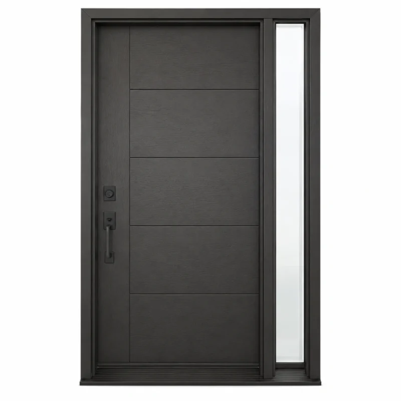 F42 fiberglass entry door with right sidelite and modern horizontal panel design
