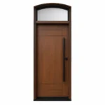 F41 fiberglass entry door with arched transom and modern woodgrain-style design