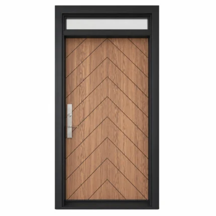 F40 fiberglass entry door with chevron pattern and top transom window