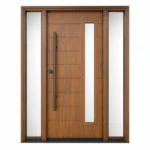 F39 fiberglass entry door with double sidelites and vertical glass insert