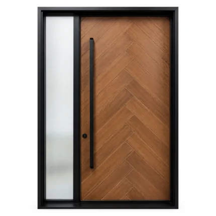 F38 fiberglass entry door with left sidelite and chevron pattern