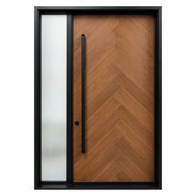 F38 fiberglass entry door with left sidelite and chevron pattern