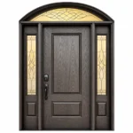 F55 fiberglass entry door with sidelites and arched decorative glass