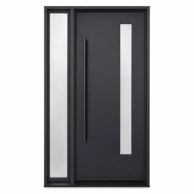 F36 fiberglass entry door with left sidelite and slim vertical glass insert