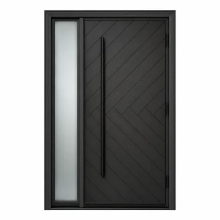 F34 fiberglass entry door with left sidelite and chevron pattern
