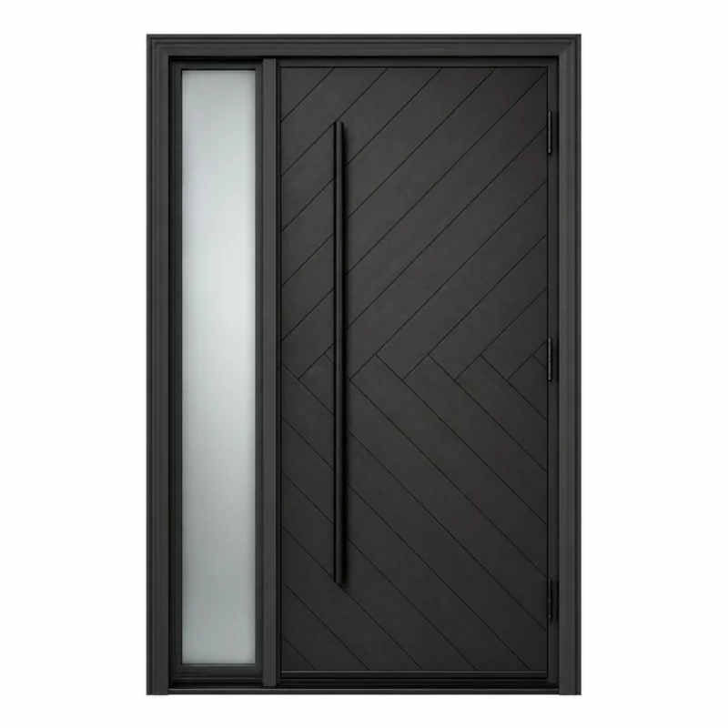 F34 fiberglass entry door with left sidelite and chevron pattern