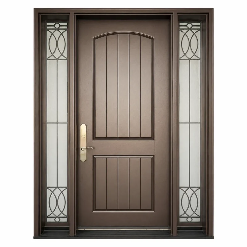 F53 fiberglass entry door with decorative sidelites and classic raised panel design