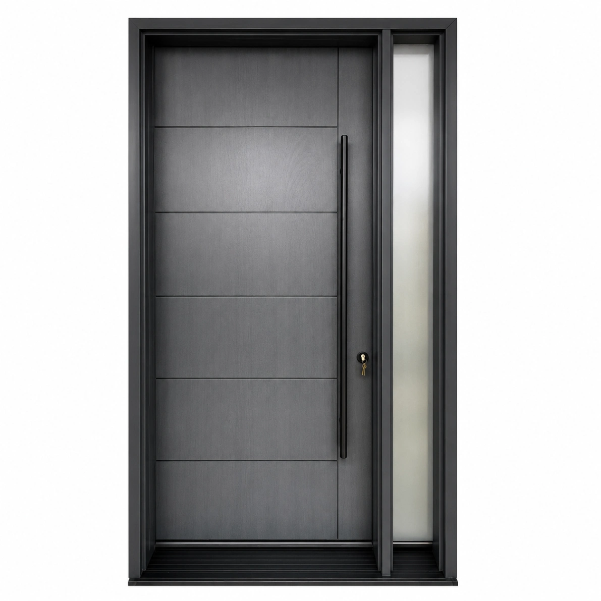1 F32 fiberglass entry door with right sidelite and horizontal panel design
