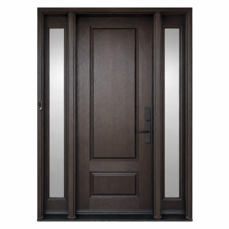 F29 fiberglass entry door with double sidelites and raised panel design