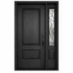 F27 fiberglass entry door with decorative right sidelite and raised panel design