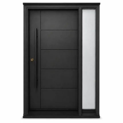 F52 fiberglass entry door with modern horizontal panels and right sidelite