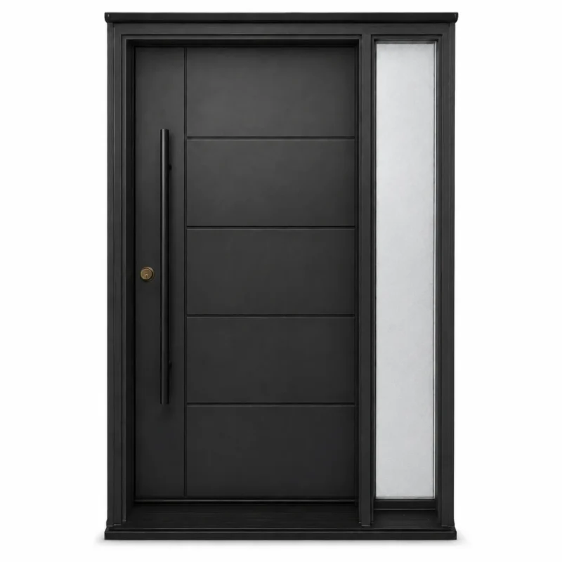 F52 fiberglass entry door with modern horizontal panels and right sidelite
