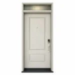 F51 fiberglass entry door with classic raised panels and top transom window