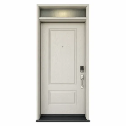 F51 fiberglass entry door with classic raised panels and top transom window