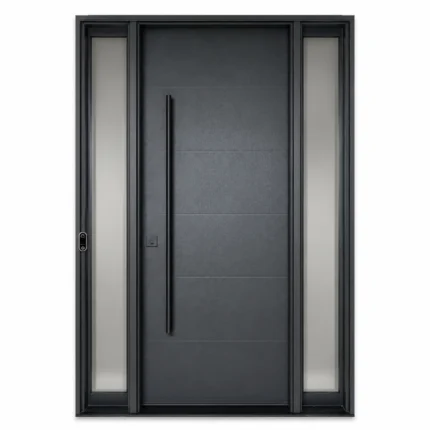 F50 fiberglass entry door with modern horizontal panels and double sidelites