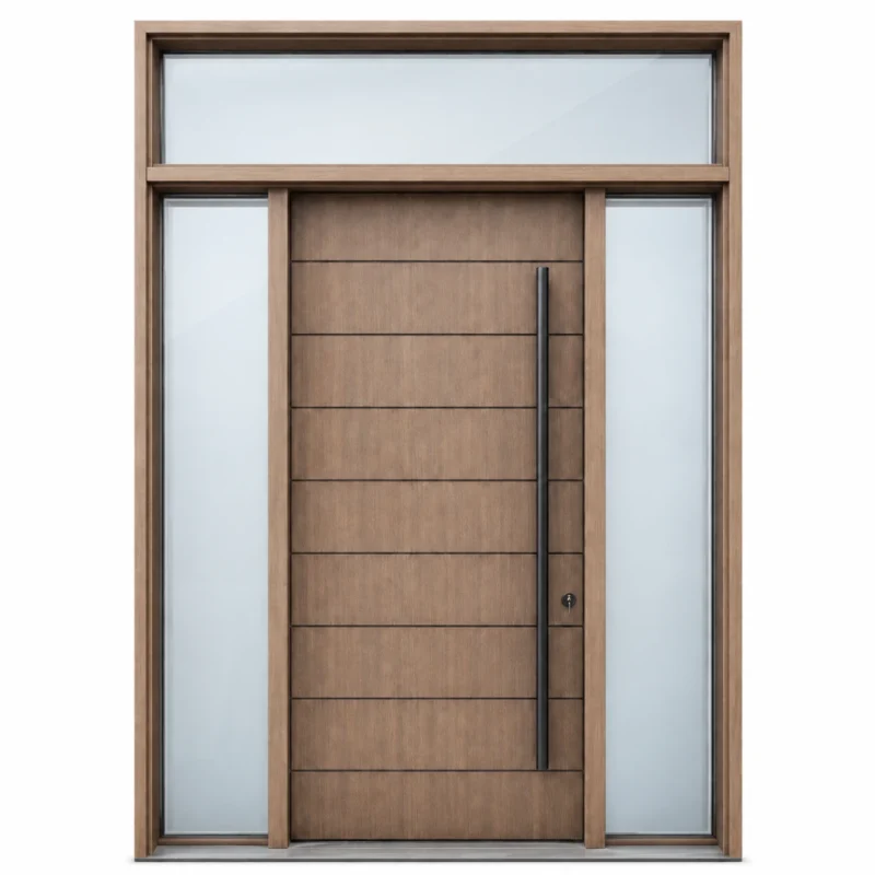 F37 fiberglass entry door with double sidelites and top transom window