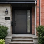 F42 modern fiberglass entry door with right sidelite installed on a Canadian home entrance
