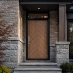 F40 modern fiberglass entry door with chevron pattern installed on a Canadian home entrance