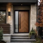 F38 modern fiberglass entry door with left sidelite installed on a Canadian home entrance