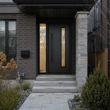 F36 modern fiberglass entry door with left sidelite installed on a Canadian home entrance
