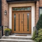 F47 fiberglass double entry door with transom installed on a Canadian home entrance